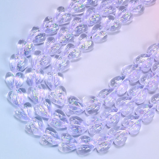 Iridescent Light Purple Heart Glass Beads, 11.5 inch strand