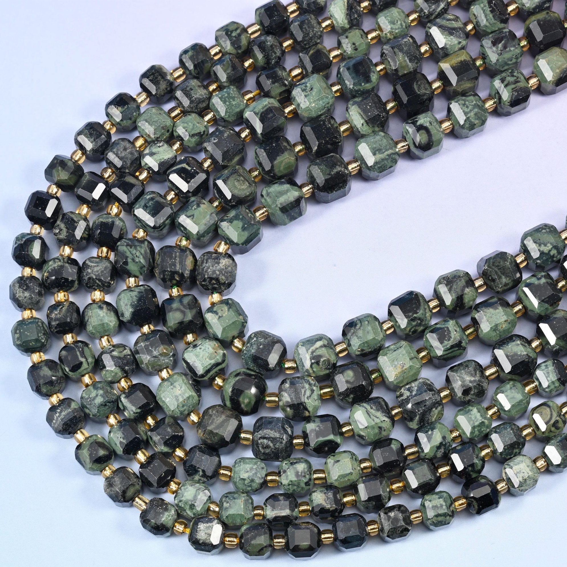 Kambaba Jasper Faceted Cube Beads, 15 inch strand