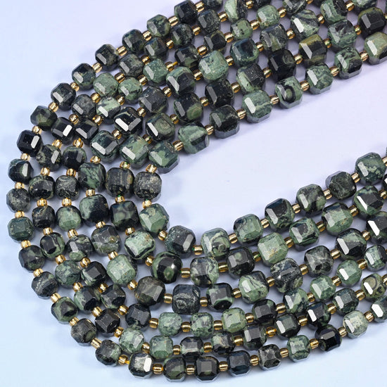 Kambaba Jasper Faceted Cube Beads, 15 inch strand