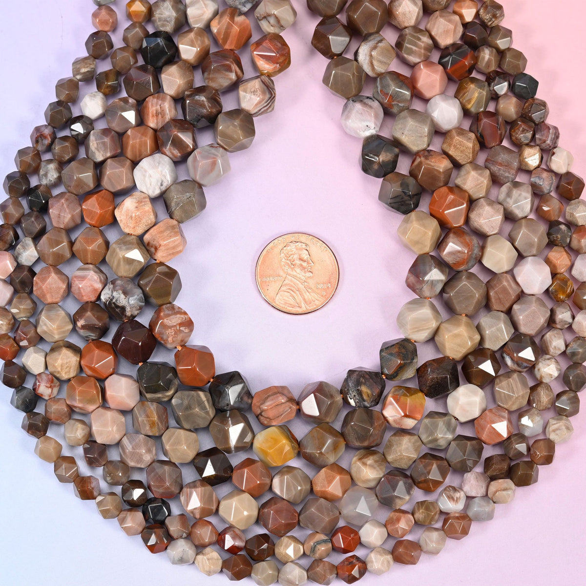 Petrified Wood Faceted Diamond Star Cut Beads, hole approximately 1.0mm