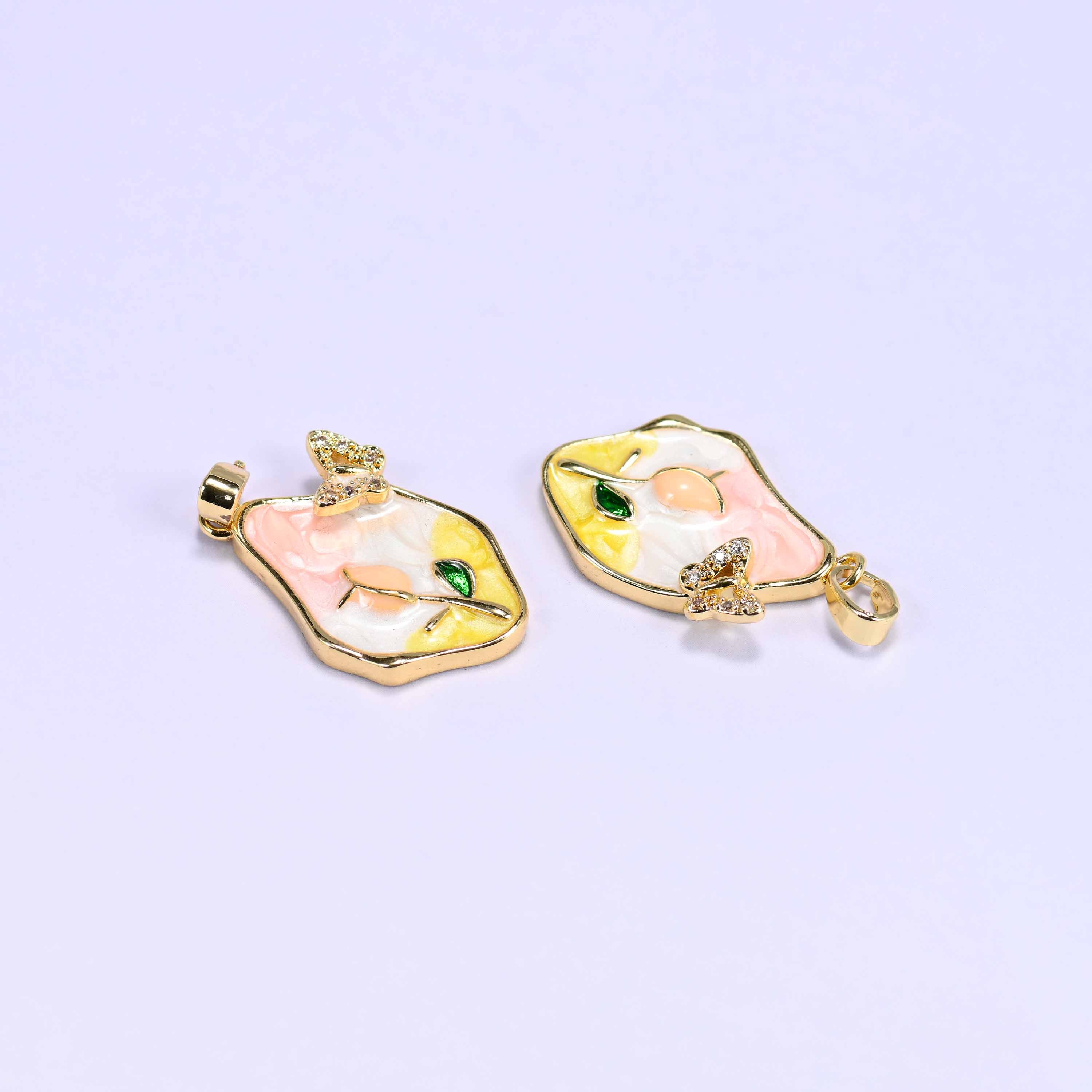 Enamel Freeform Tulip Butterfly Charms: 18K Gold Filled Pendants, Jewelry Making Supply