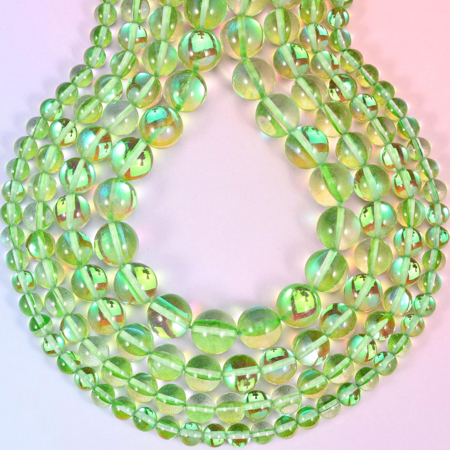 Mystic Aura Light Green Round Glass Beads, hole approximately 1.0mm