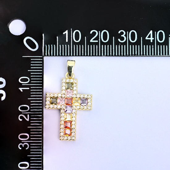 Zirconia cross charm measured at 24.15mm tall including the ring