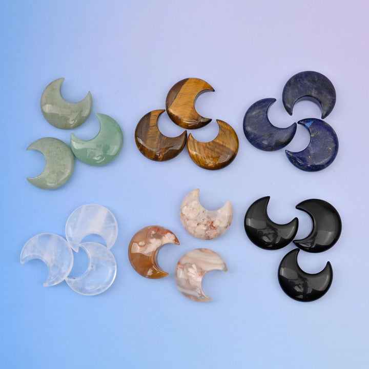 30mm gemstone crescent moon pocket stone, polished smooth on every face with rounded points