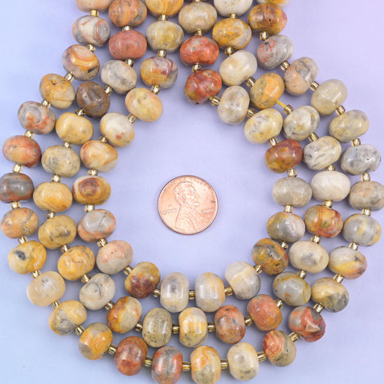 Crazy agate smooth pumpkin beads in warm cream, tan and terracotta swirls