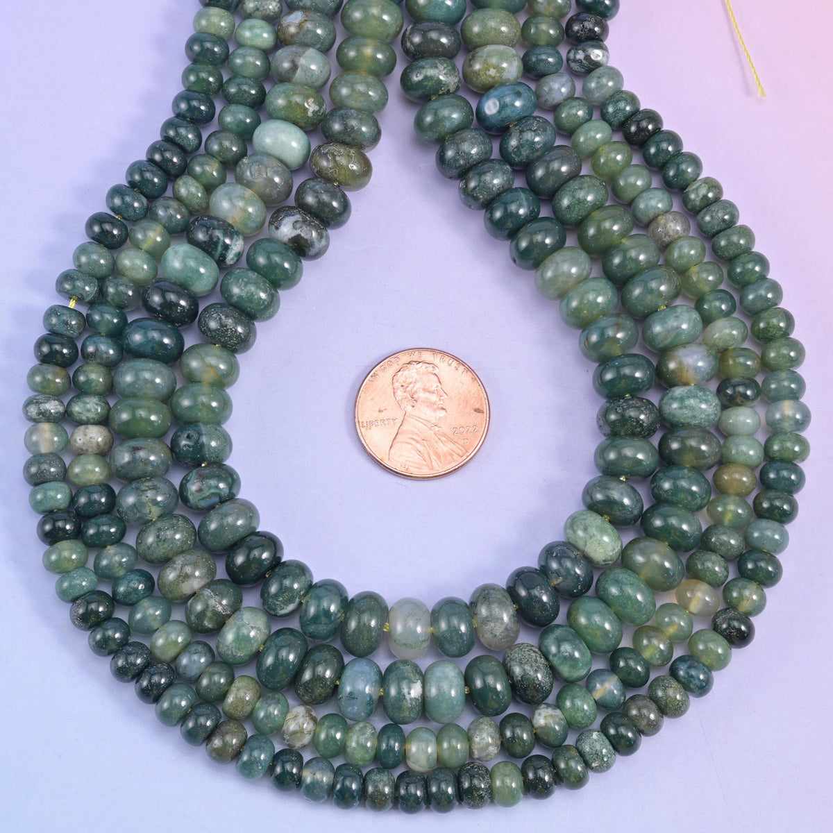 Natural Moss Agate smooth rondelle beads for bracelets, necklaces, and earrings