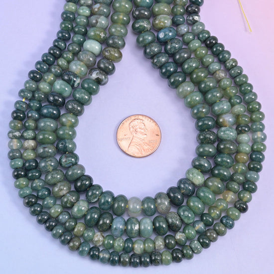 Natural Moss Agate smooth rondelle beads for bracelets, necklaces, and earrings