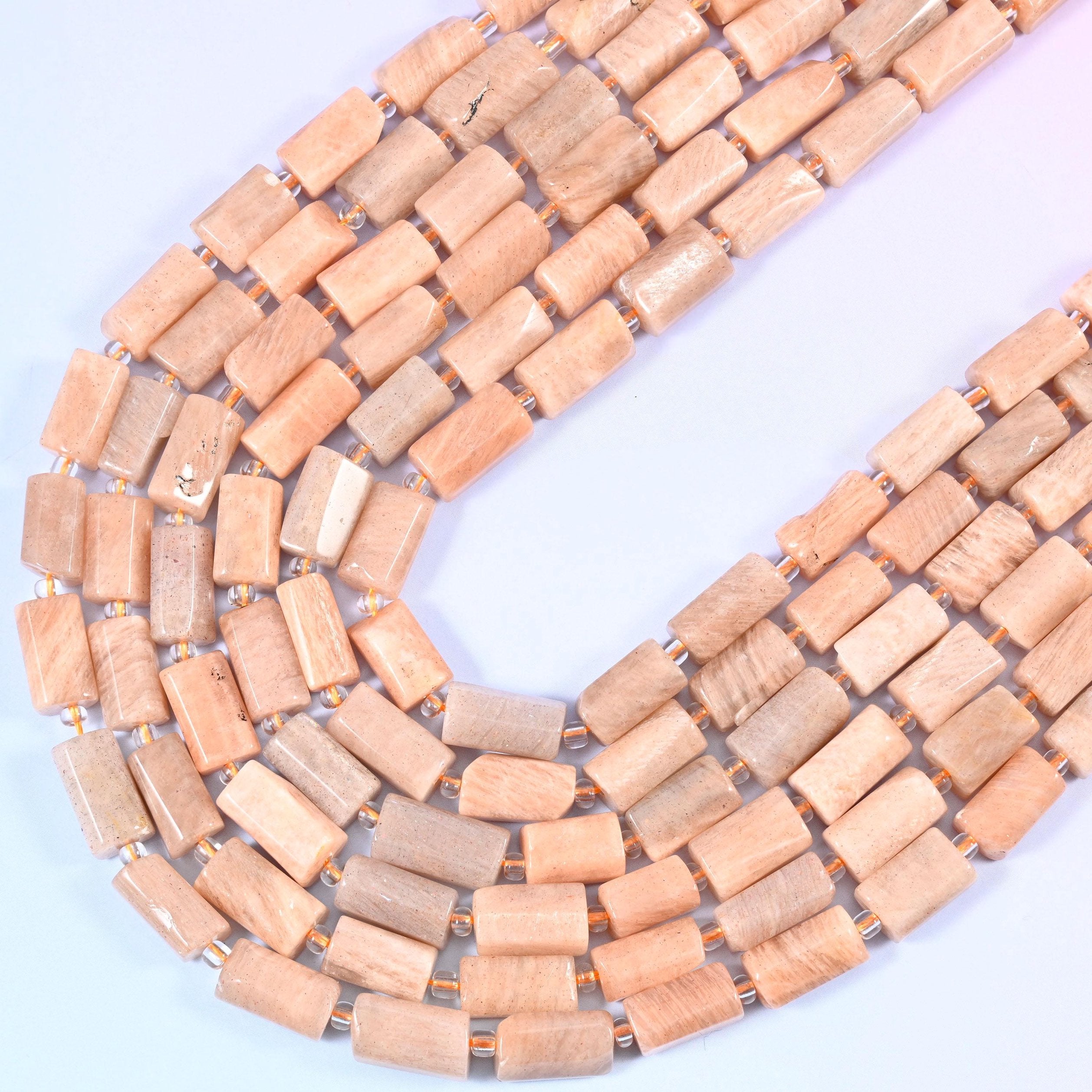 Peach Moonstone Faceted Tube Beads 12x8mm, 15.5 inches