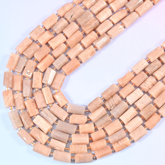 Peach Moonstone Faceted Tube Beads 12x8mm, 15.5 inches
