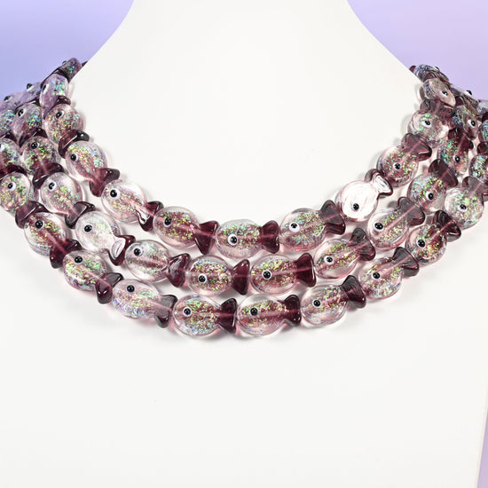 Iridescent Purple Fish Glass Beads: Jewelry Making Supply