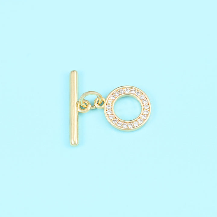 18K Gold Filled Round Zircon Toggle Lock Clasps for DIY Jewelry Making Supply
