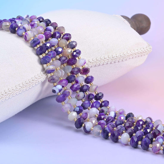 Dyed Purple Stripe Agate Faceted Rondelle Beads