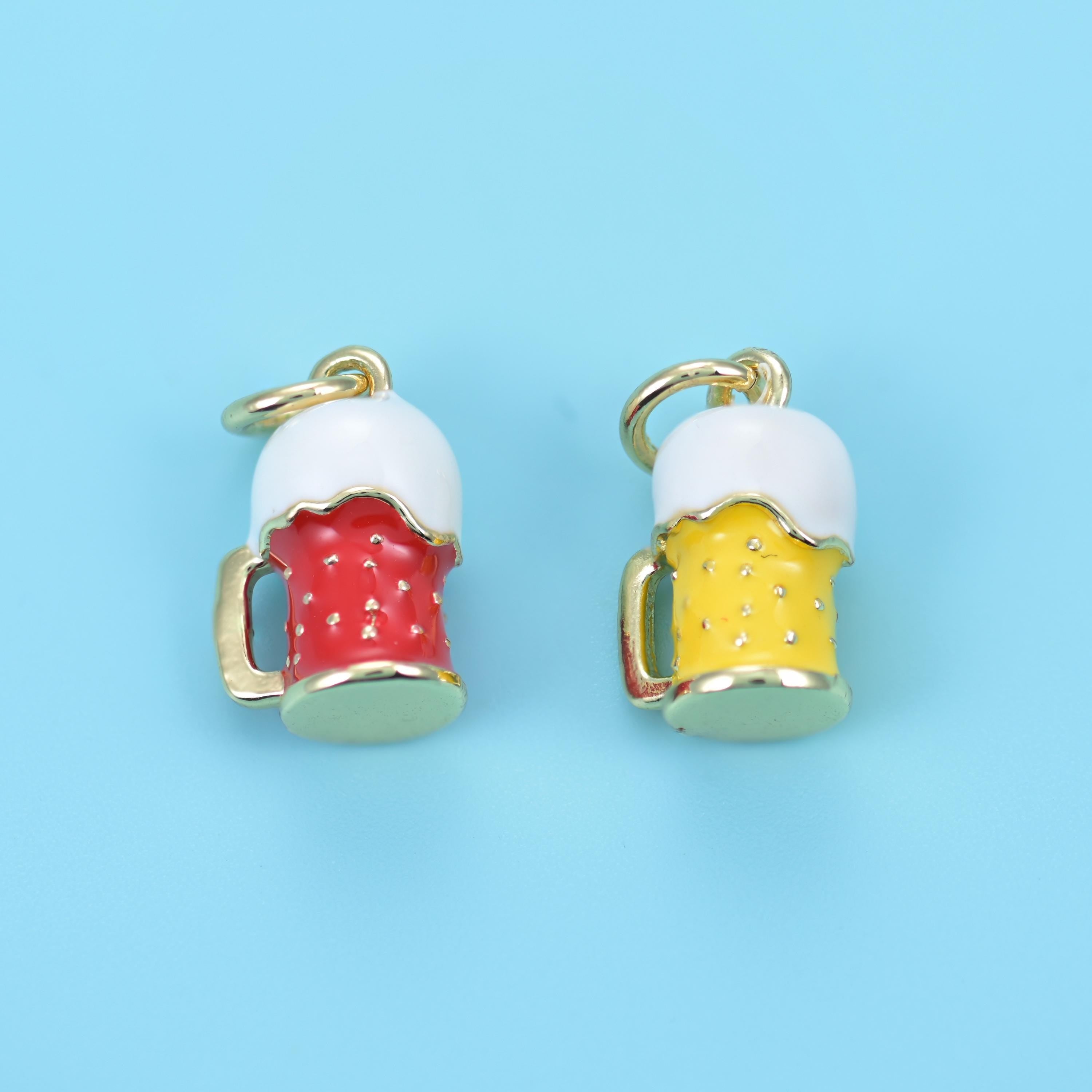 18K Gold Filled Enamel Beer Mug Charm, 6.10mm thick