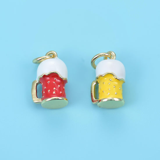 18K Gold Filled Enamel Beer Mug Charm, 6.10mm thick