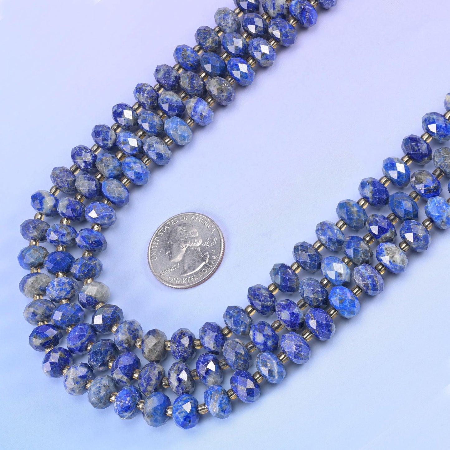 Lapis Lazuli Faceted Rondelle Beads in deep royal blue with white calcite veining