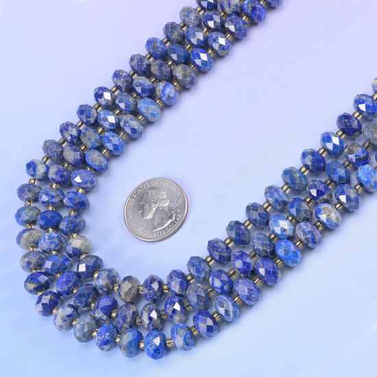 Lapis Lazuli Faceted Rondelle Beads in deep royal blue with white calcite veining