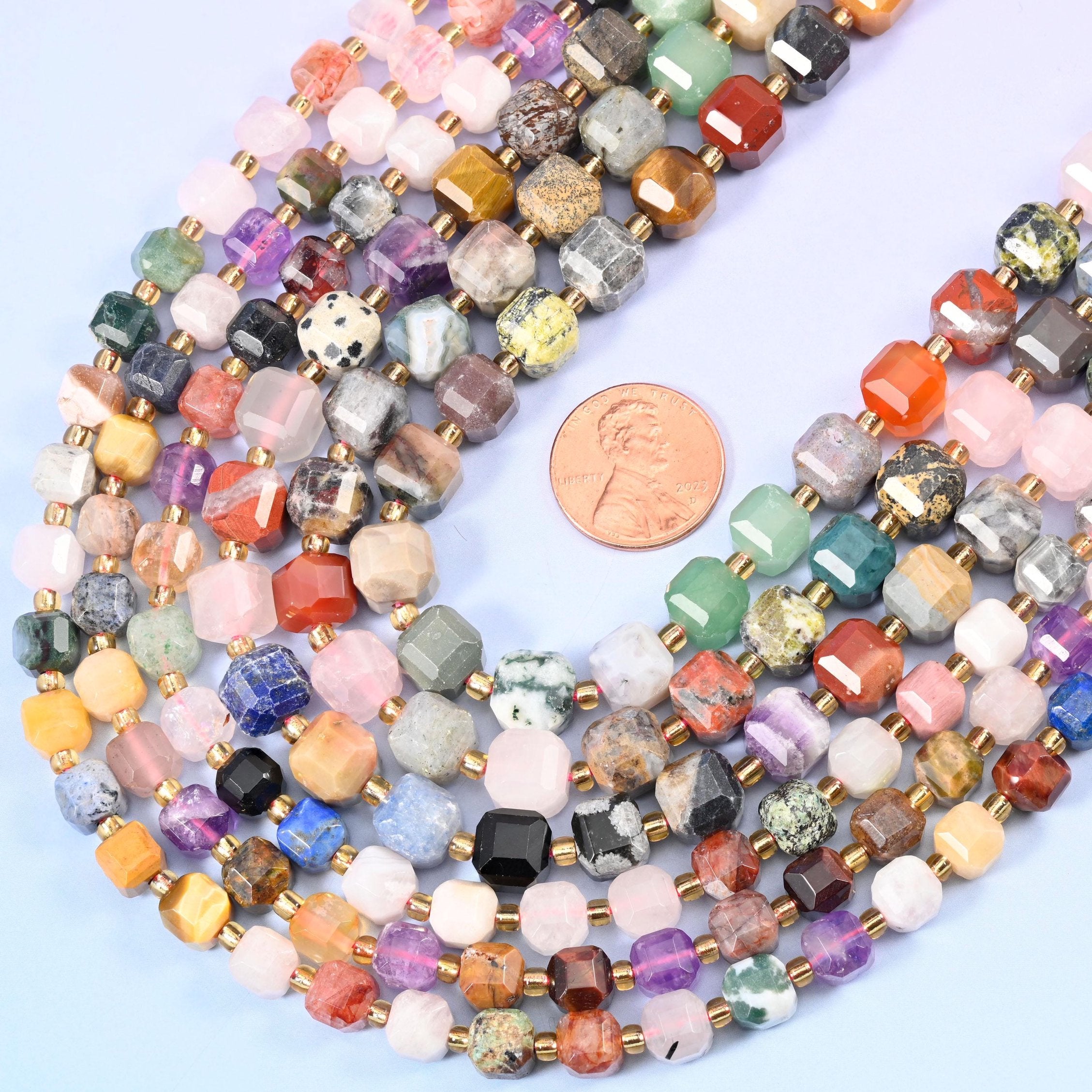 Faceted cube with clipped corners cut assorted natural gemstones beads