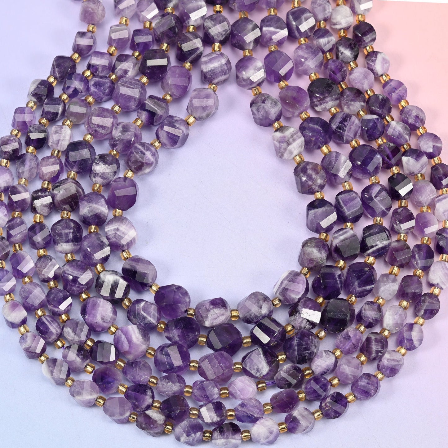 Chevron Amethyst Faceted Spiral Twist Beads 8mm 10mm, hole approximately 1.2mm (+/- 0.2mm), center drilled