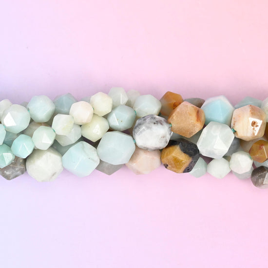 Natural multicolor Amazonite gemstone beads with a faceted star cut
