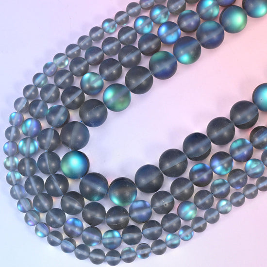 Mystic Aura Matte Gray Round Glass Beads, 15 inch strand