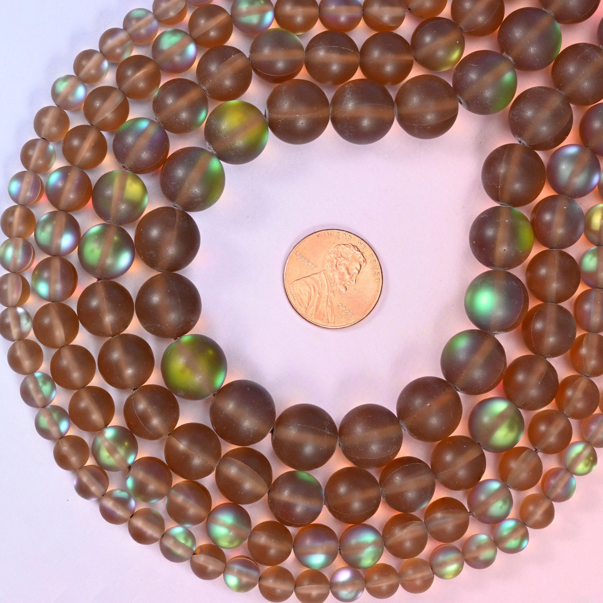 Mystic Aura Matte Brown Round Glass Beads, sold per 15 inch strand