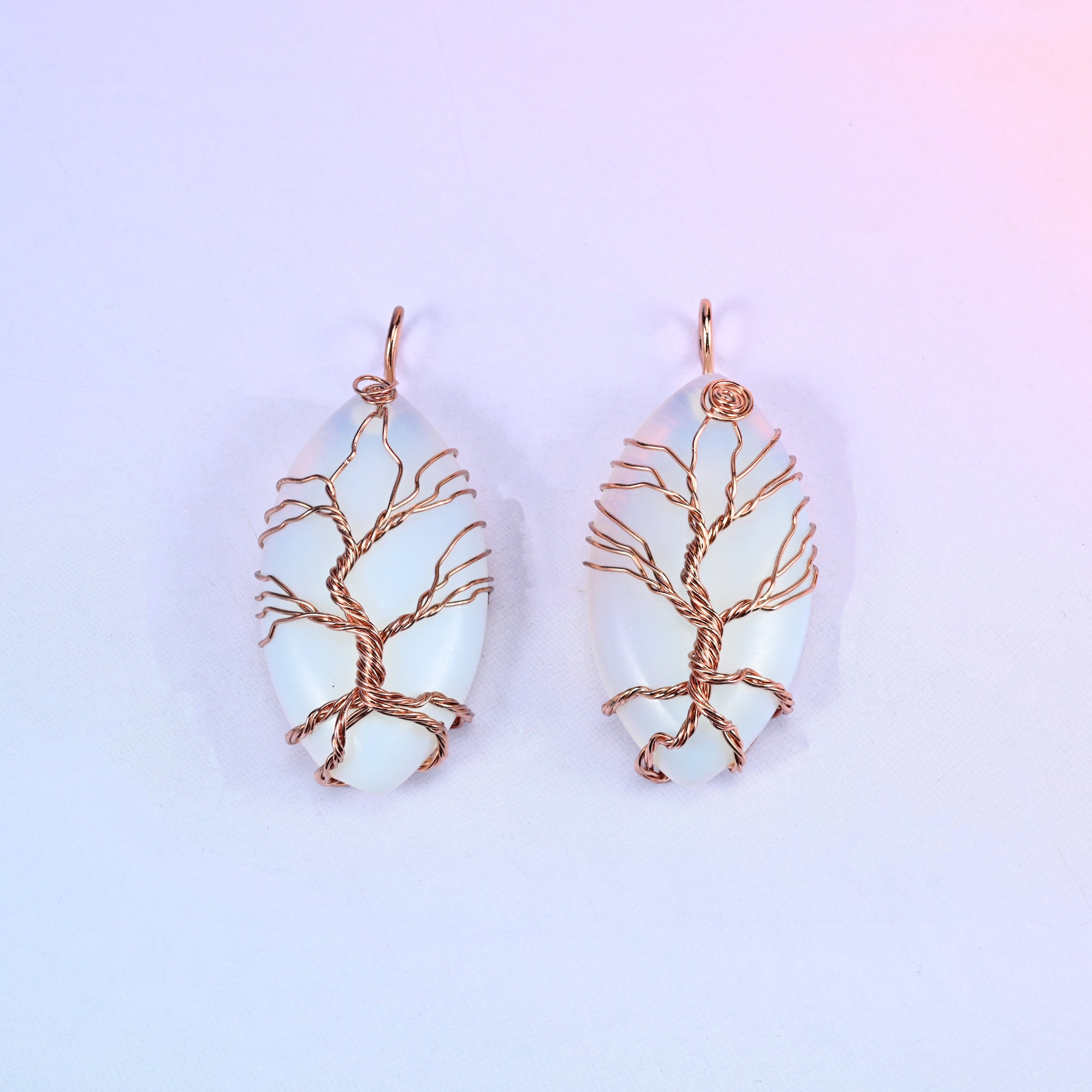 Oval Crystal Pendant with Copper Wired Tree