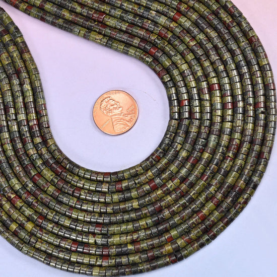 Dragon Blood Stone Smooth Heishi Disc Beads, approximately 180 beads per strand