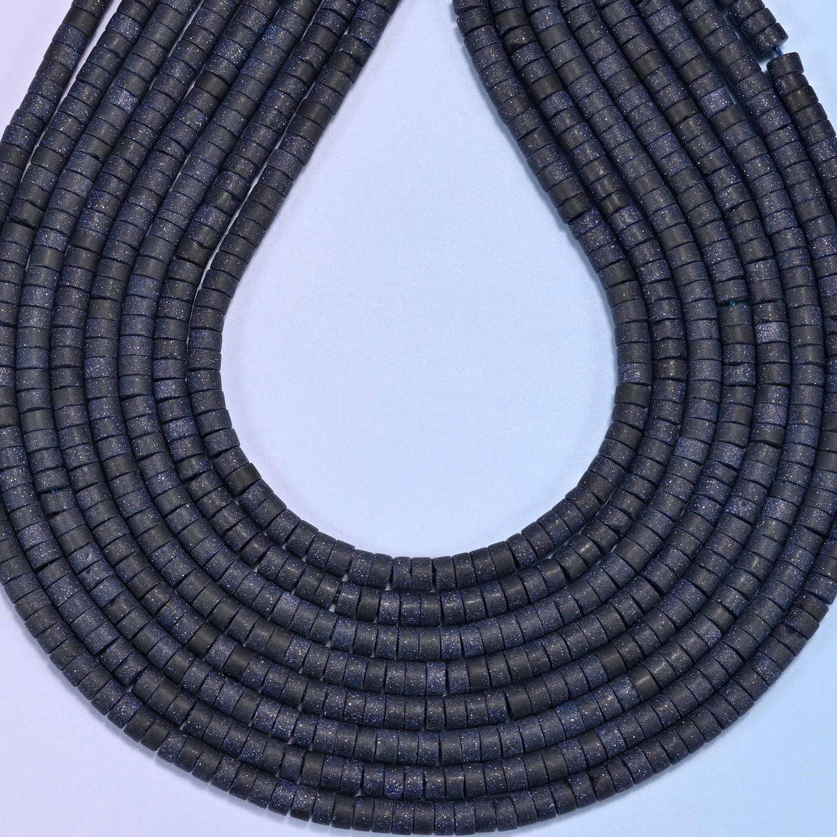 Matte blue sandstone heishi disc beads, hole 1.0mm