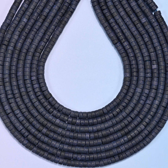 Matte blue sandstone heishi disc beads, hole 1.0mm