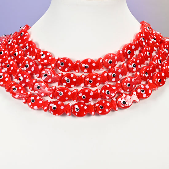 Red with White Dot Fish Glass Beads: Jewelry Making Supply