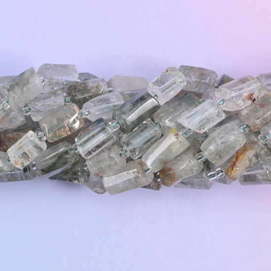 Faceted tube cut Green Phantom Quartz beads