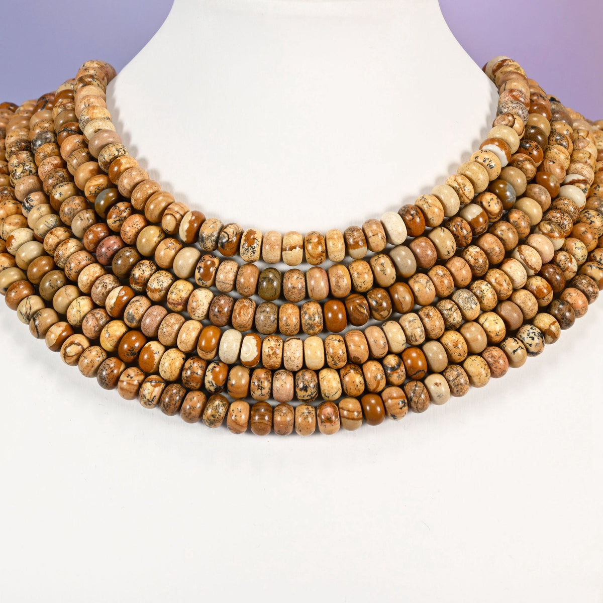 Picture Jasper beads, rondelle shape, 5x8mm or 6x10mm.