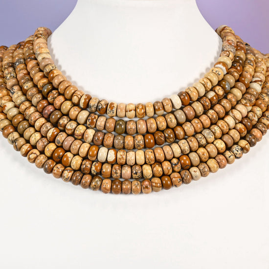 Picture Jasper beads, rondelle shape, 5x8mm or 6x10mm.