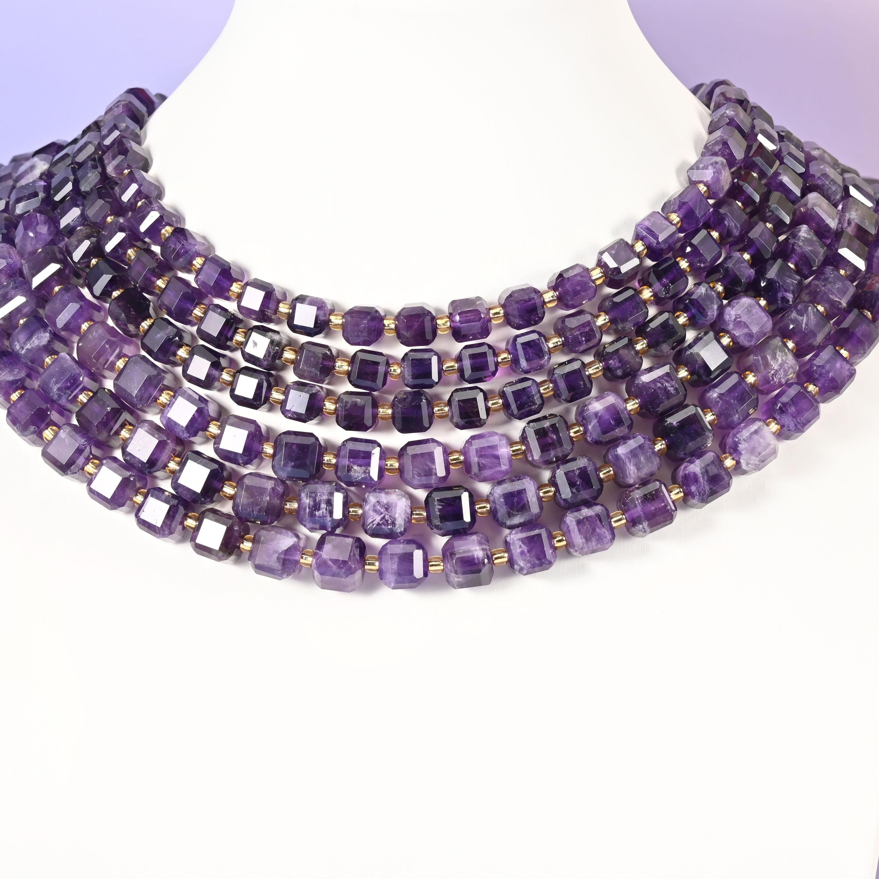 Dark Amethyst beads, faceted cube, 6mm and 8mm