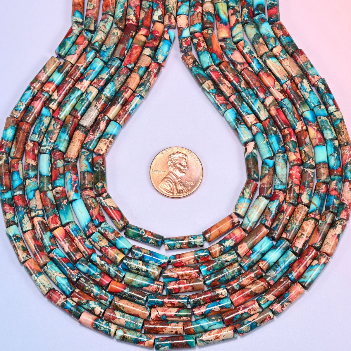 Sea Sediment Jasper Tube Beads, full strand of 28 beads.