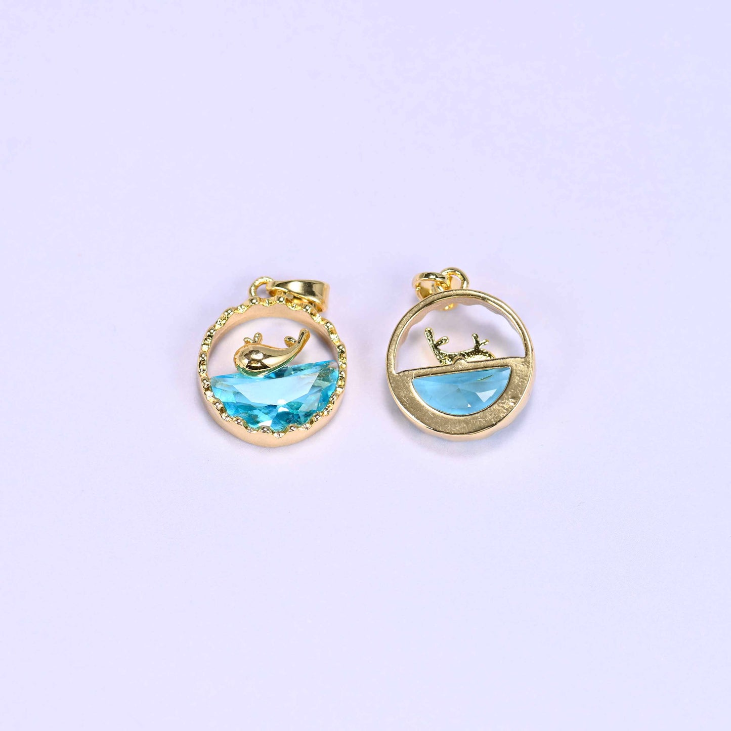 Gold Round Zircon Whale Charms: 18K Gold Filled Pendants, Jewelry Making Supply
