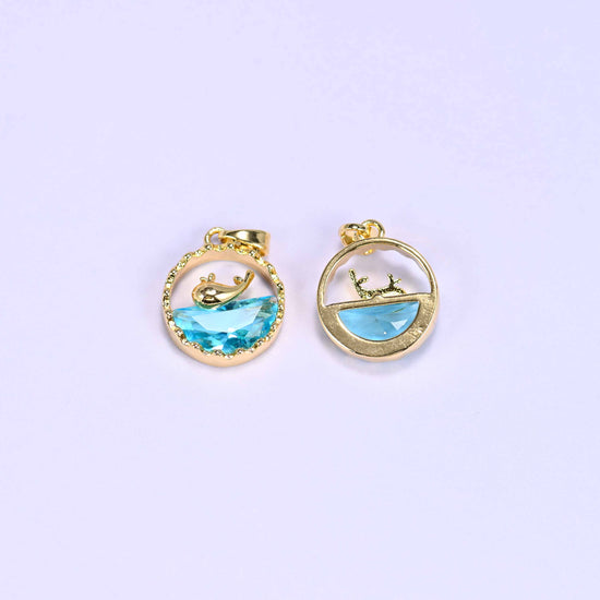 Gold Round Zircon Whale Charms: 18K Gold Filled Pendants, Jewelry Making Supply