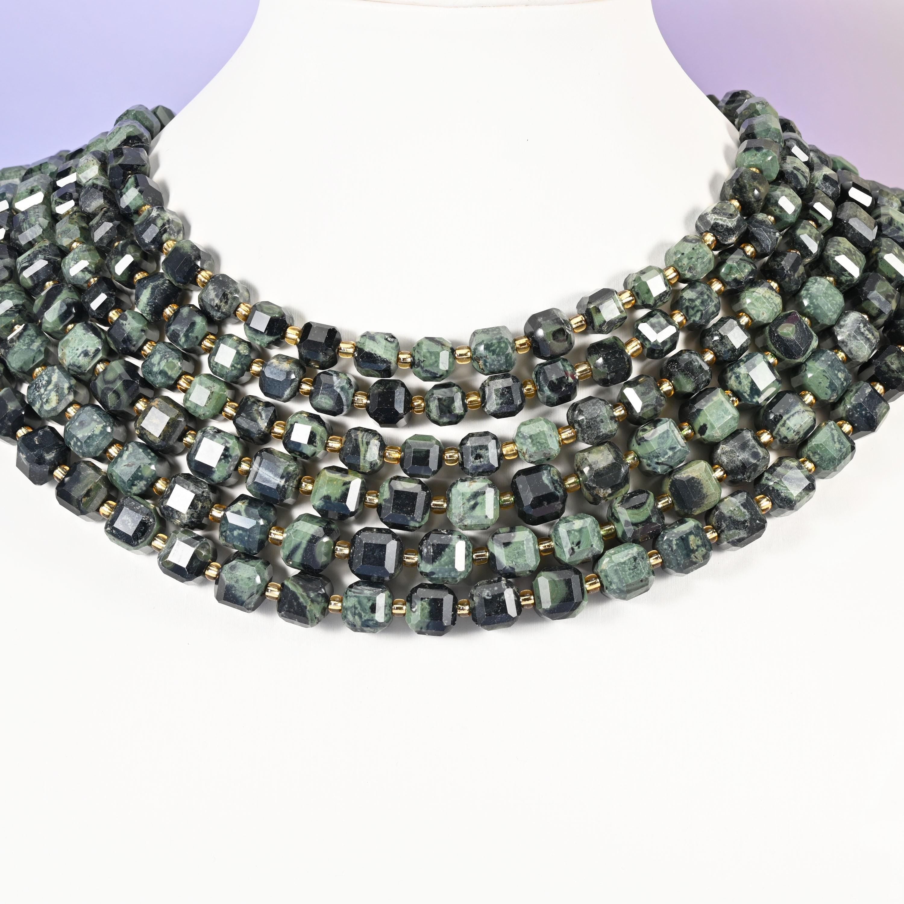 Kambaba Jasper beads, faceted cube, 6mm and 8mm