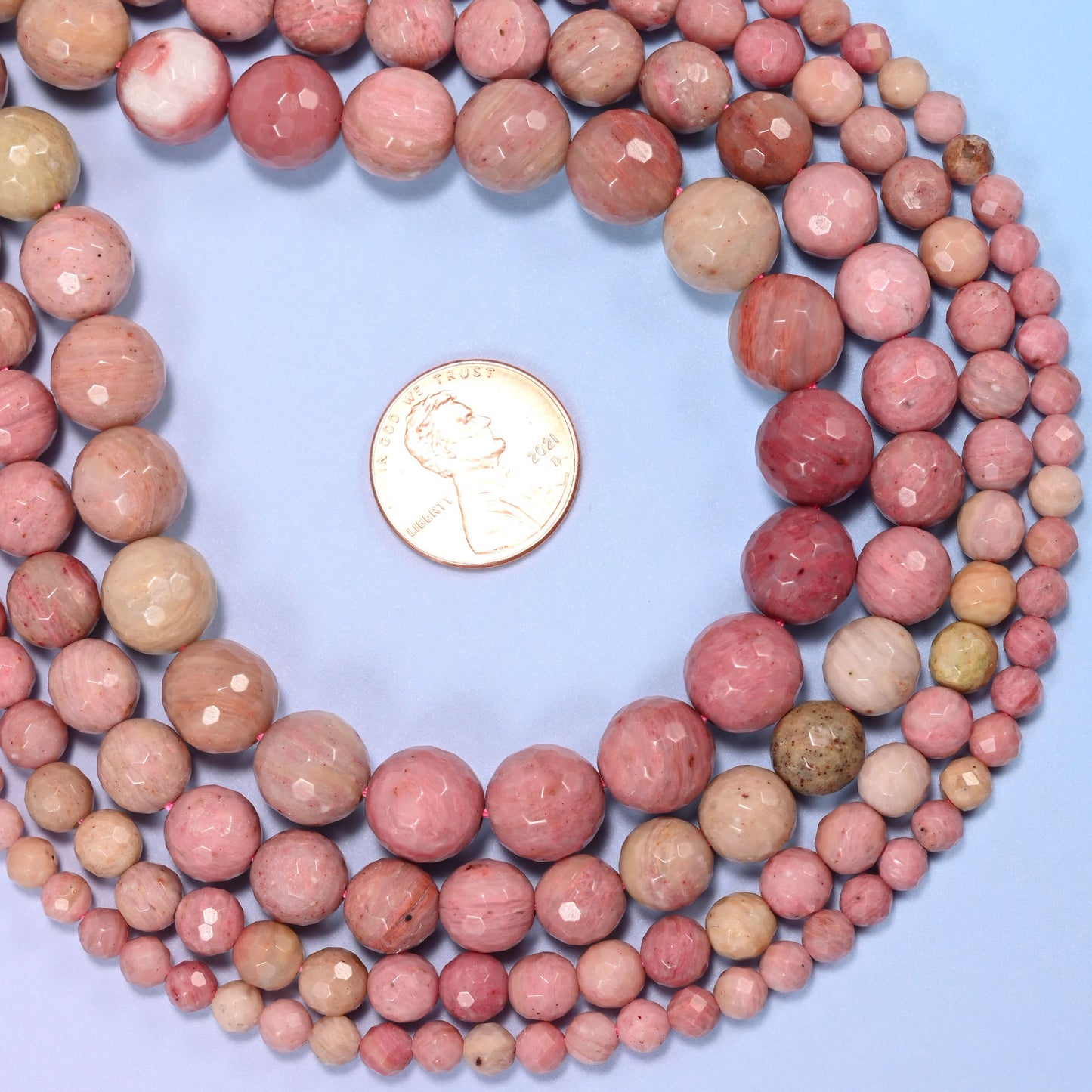 Pink Rhodonite Faceted Round Beads: Jewelry Making, 15 Inch Strand