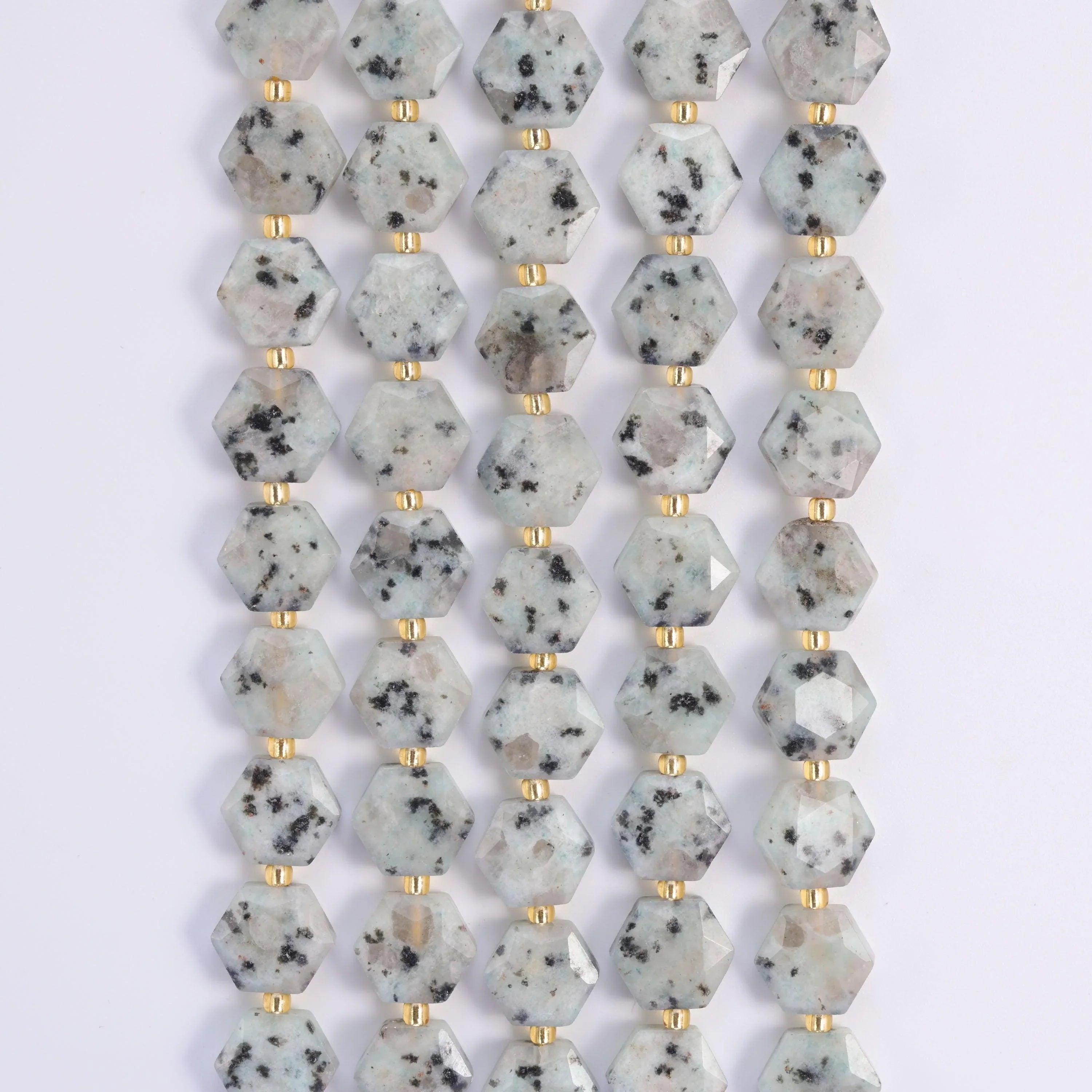 Kiwi Jasper hexagon beads, 15.5 inch strand.