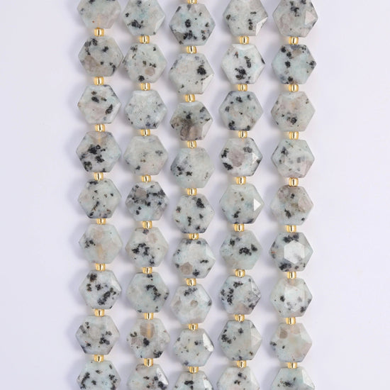 Kiwi Jasper hexagon beads, 15.5 inch strand.