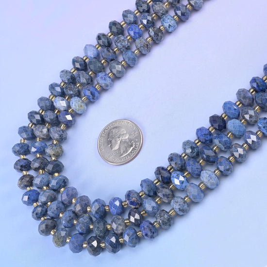 Blue Sodalite Faceted Rondelle Beads 6x10mm in denim and ink blue with chalky white and grey clouding
