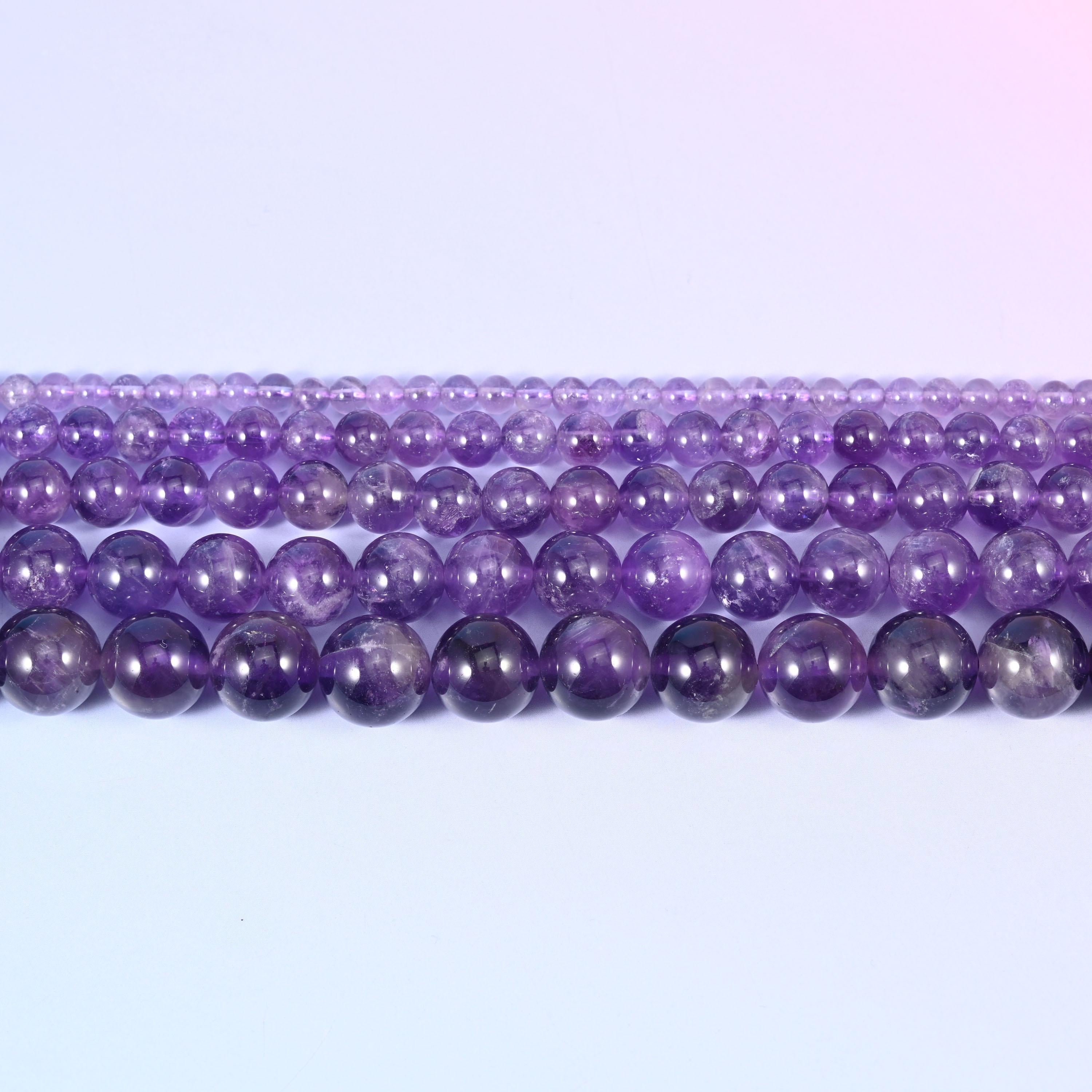Amethyst Smooth Round Beads 4mm 6mm 8mm 10mm 12mm in purple, from pale lilac through deep grape
