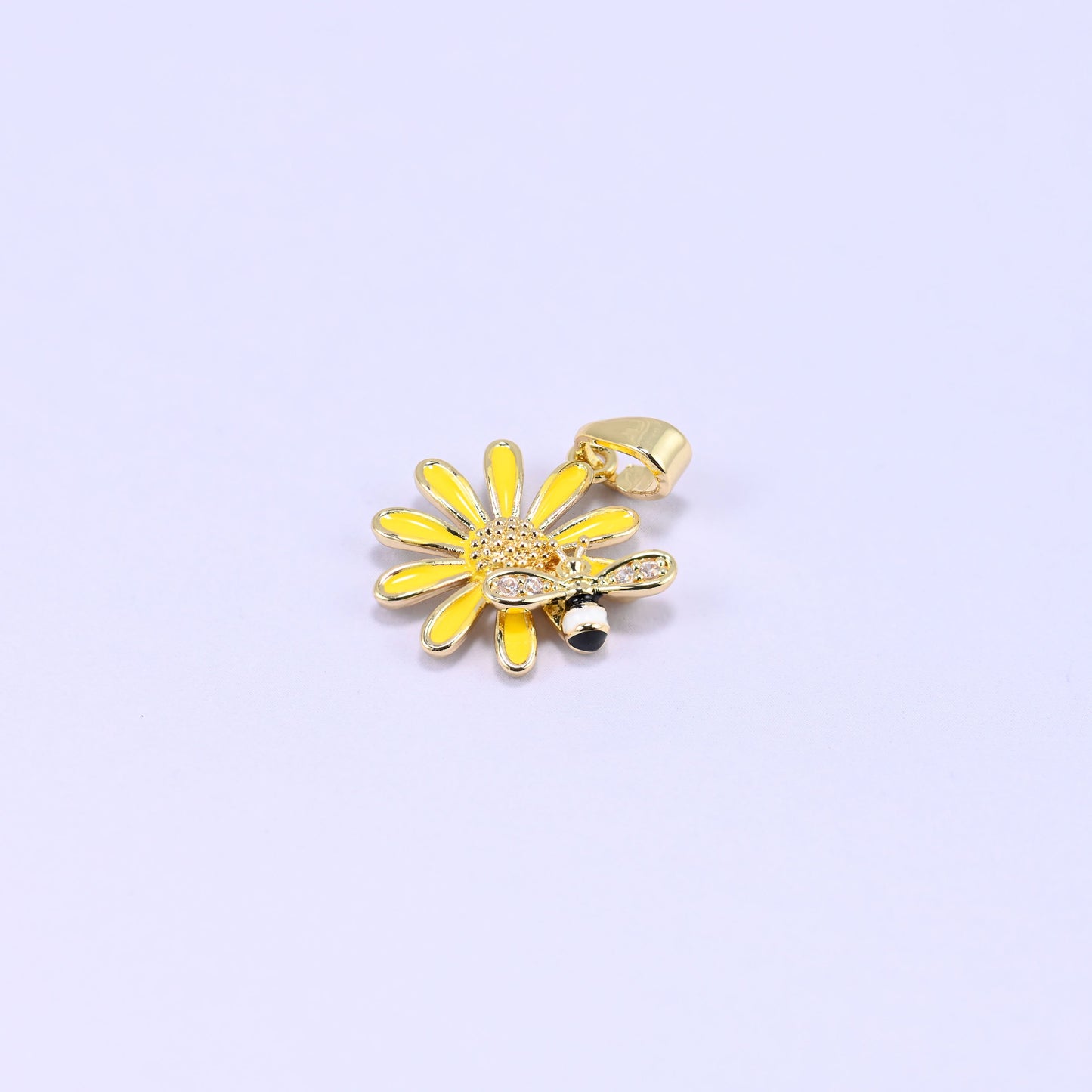 Yellow Sunflower Bee Enamel Charms: 18K Gold Plated Pendants, Jewelry Making Supply