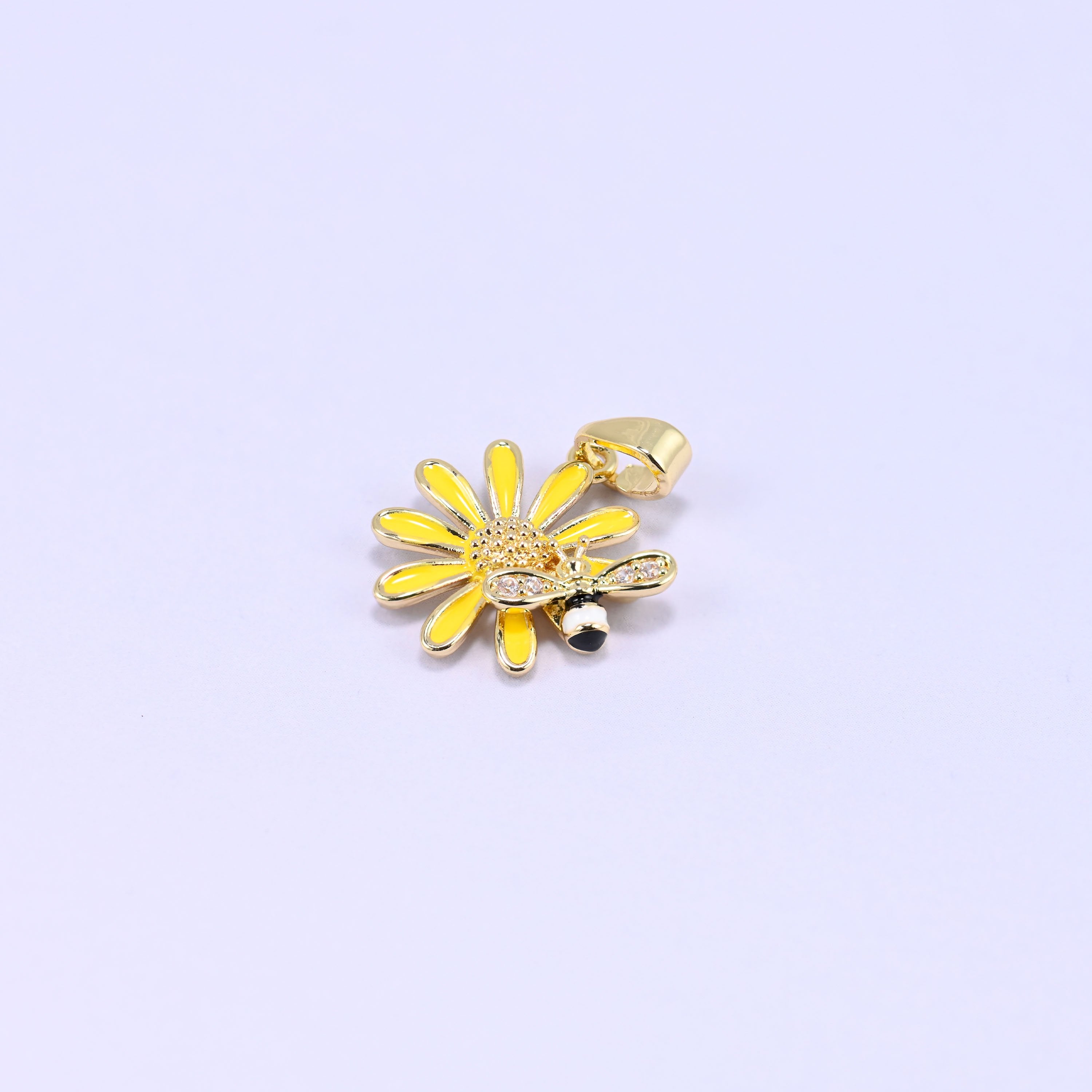 Yellow Sunflower Bee Enamel Charms: 18K Gold Plated Pendants, Jewelry Making Supply