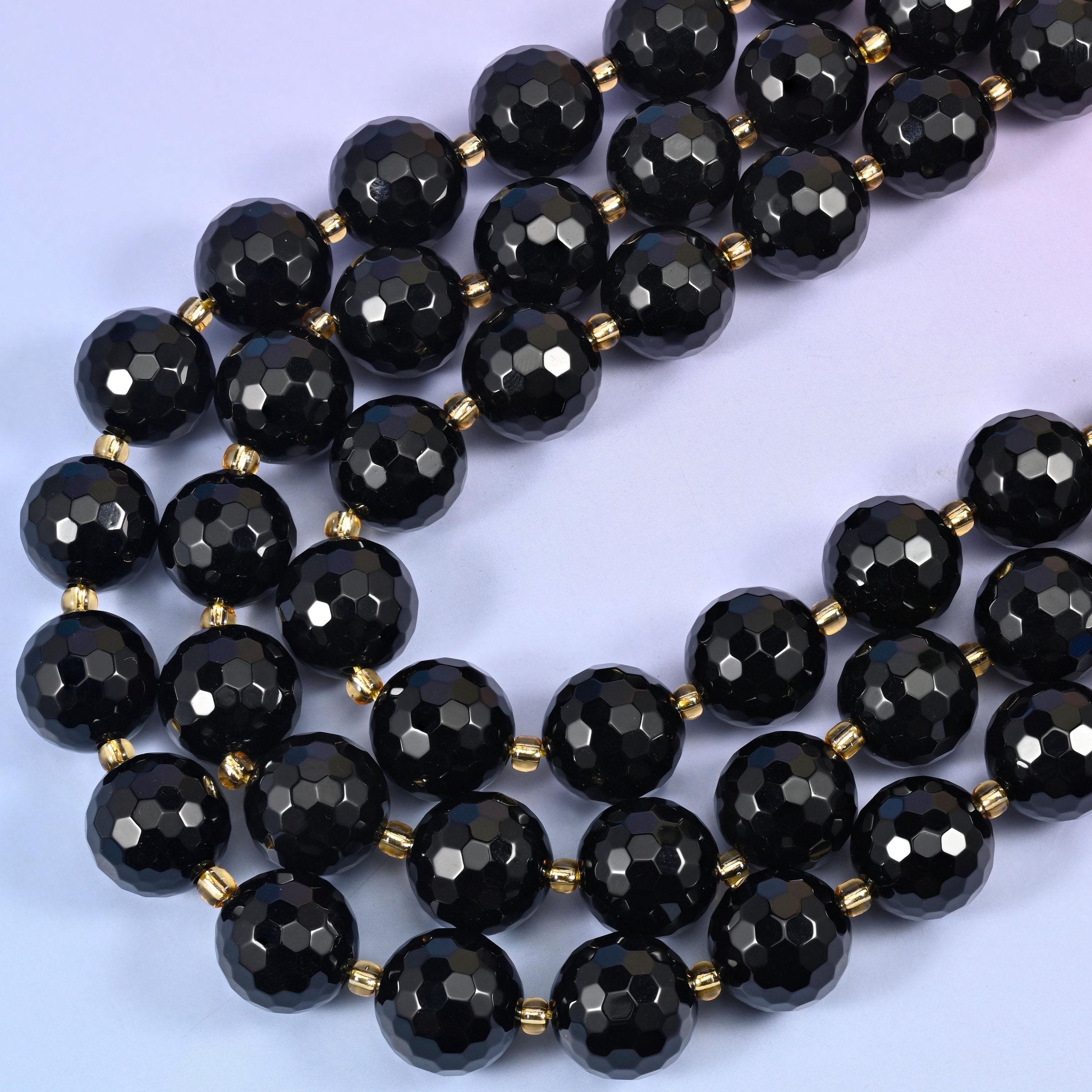 Black Onyx Faceted Round Beads 16mm, hole approximately 1.5mm with +/- 0.2mm difference, centre drilled