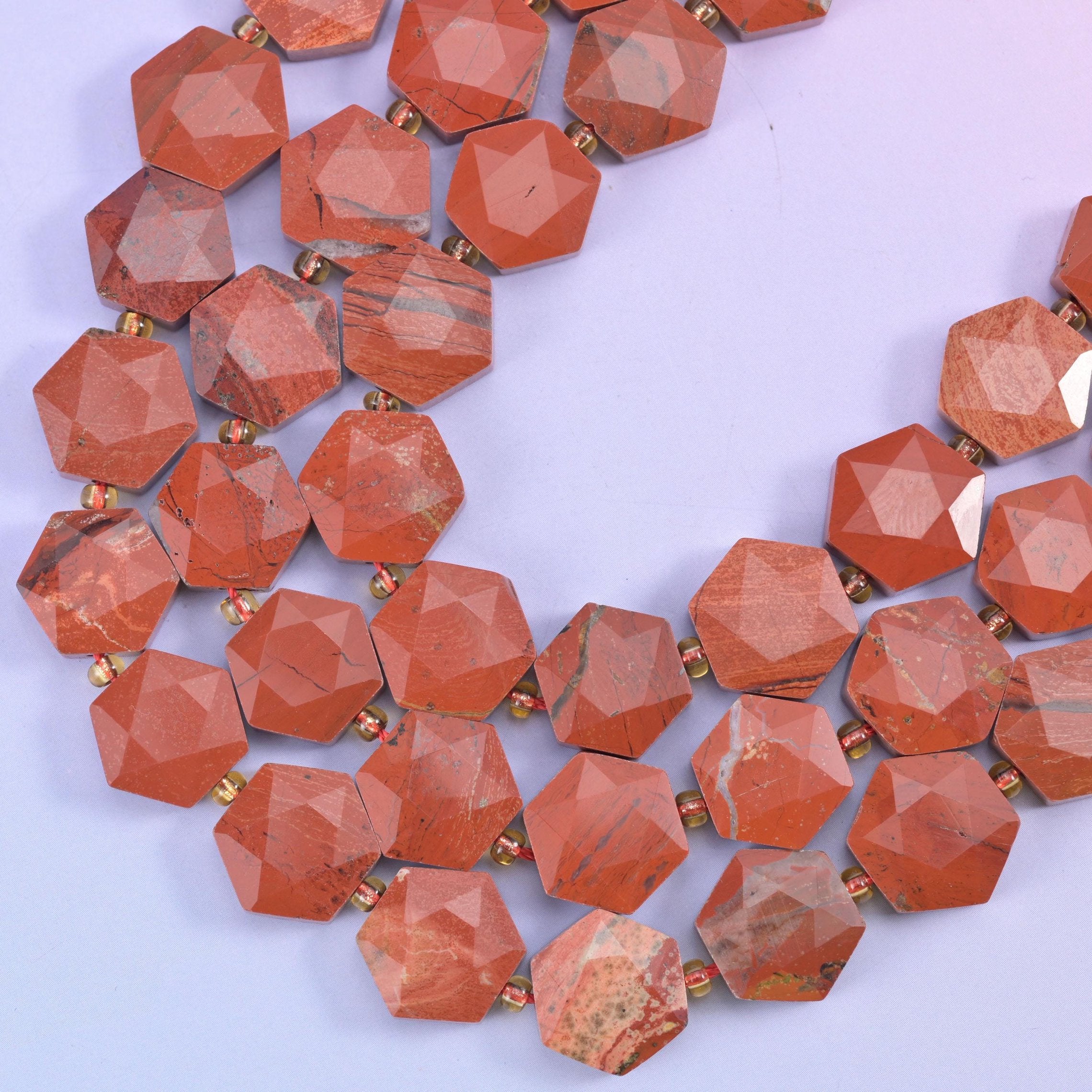 Red Jasper hexagon beads, drill hole approximately 1.0mm