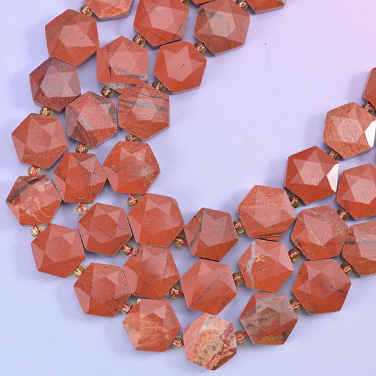 Red Jasper hexagon beads, drill hole approximately 1.0mm