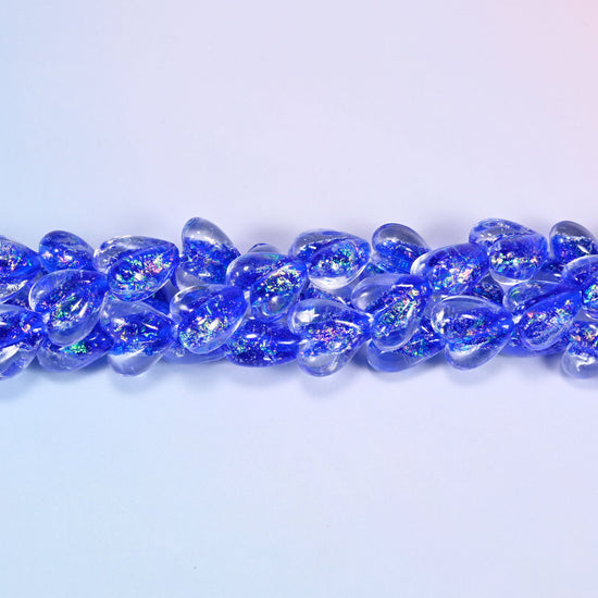 Iridescent Dark Blue Heart Glass Beads, 24 beads per strand