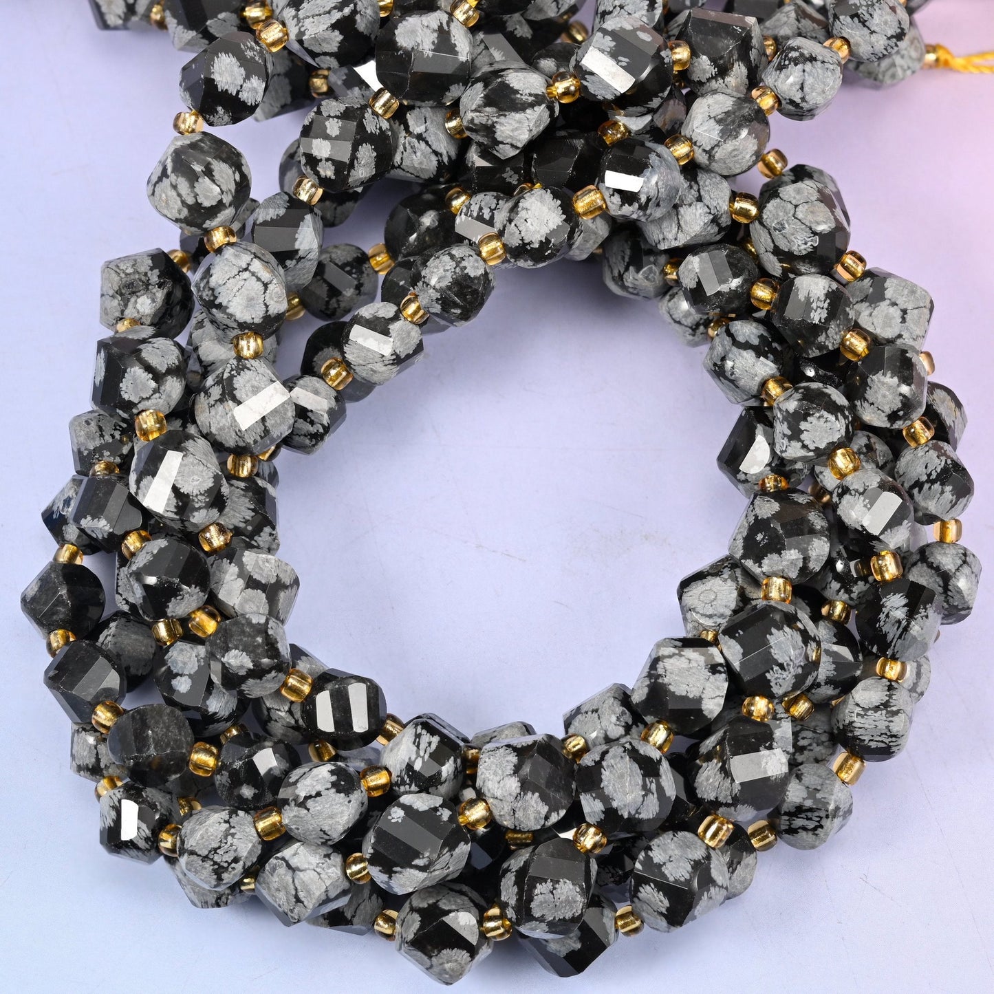 Natural Snowflake Jasper with white blotching across each bead